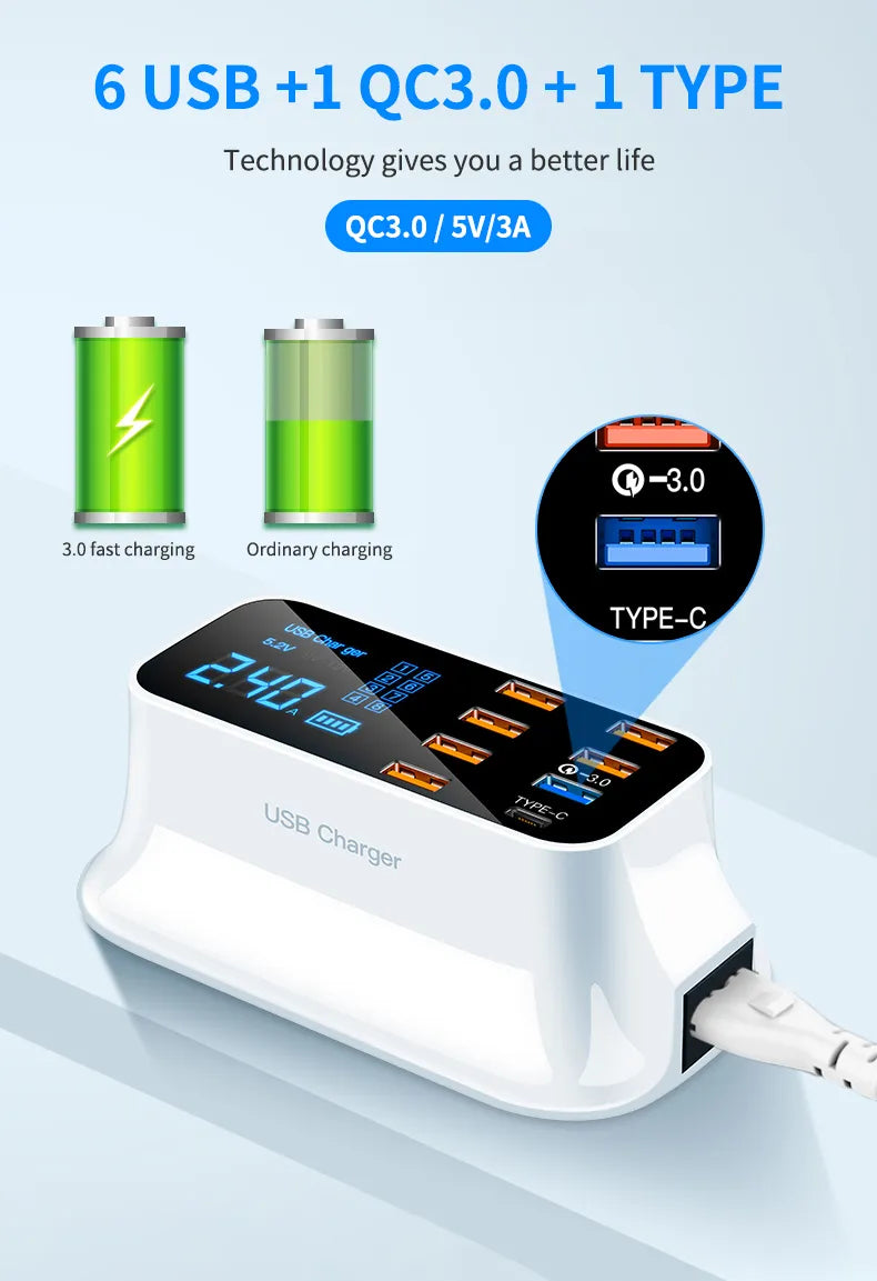 8 Ports Quick Charge 3.0 Led Display USB Charger_1